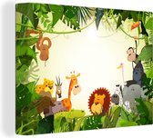 Canvas Schilderij Jungle - Dieren - Slang - Olifant - Jongens - Meisje - Kids - Baby - 120x90 cm - Wanddecoratie