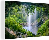 Canvas Schilderij Jungle - Regenwoud - Water - Waterval - Planten - 120x80 cm - Wanddecoratie
