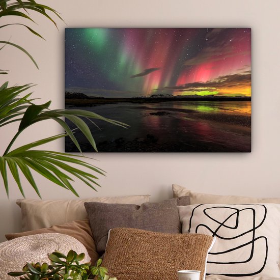 Northern Lights in Iceland Canvas 80x60 cm - Tirage photo sur toile (Décoration murale salon / chambre)