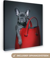 Canvas Schilderij Hond - Grappig - tas - Kinderen - Jongens - Meisjes - Kids - 20x20 cm - Wanddecoratie