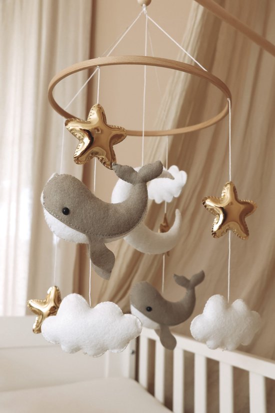 Litte Loua Baby Muziekmobiel Kleine Walvissen - 100% handgemaakt - Boxmobiel - Babykamer decoratie - Cadeau Baby