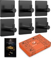 Gastro & Co Handdoekhaakjes Zelfklevend - 6 Vierkante Handdoekhaakjes Inclusief Recepten Ebook - Zwart