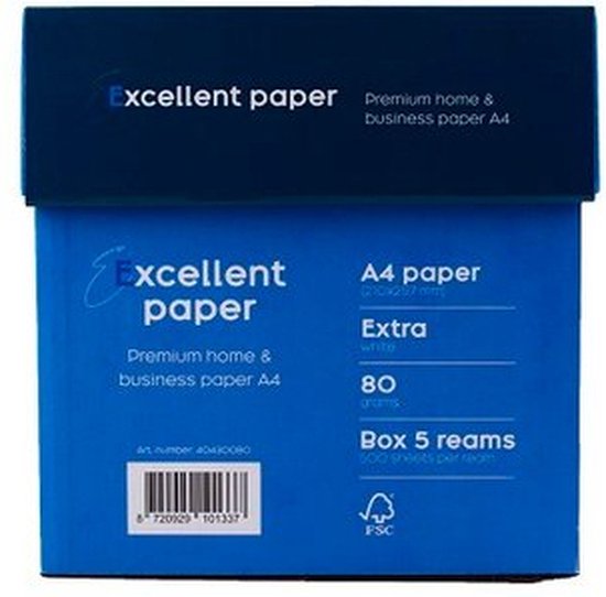Excellent Papier A4 - 80 grammes - 1 boîte 5 paquets de 500 feuilles