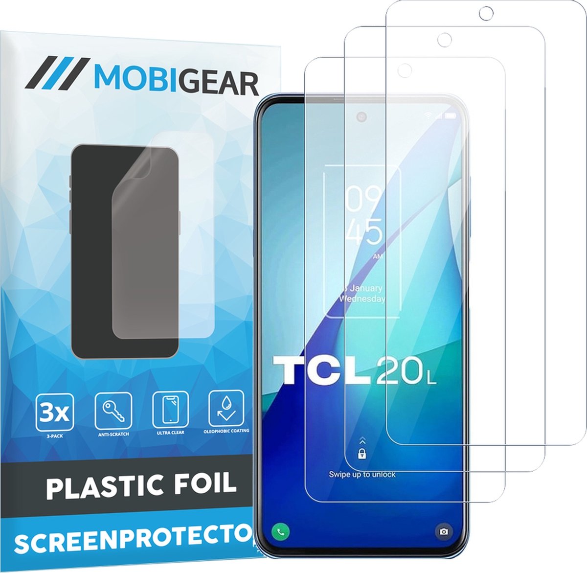 Mobigear Screenprotector geschikt voor TCL 20L | Mobigear Screenprotector Folie - Case Friendly (3-Pack)
