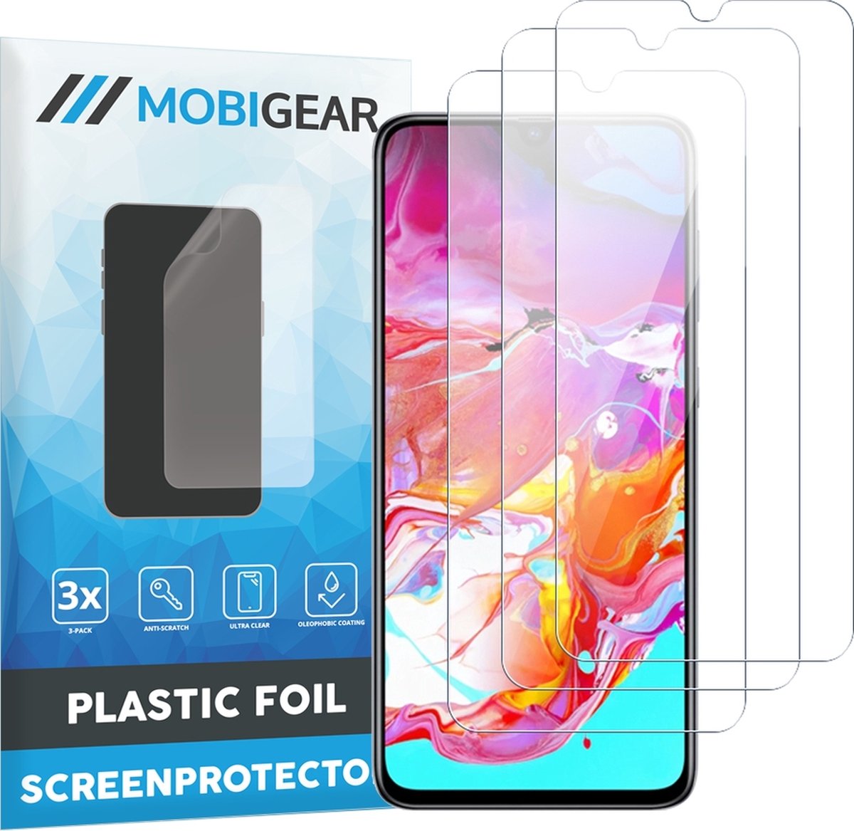 Mobigear Screenprotector geschikt voor Samsung Galaxy A70 | Mobigear Screenprotector Folie - Case Friendly (3-Pack)