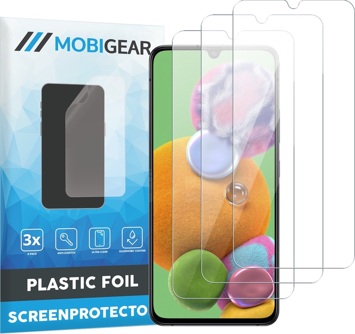 Mobigear Screenprotector geschikt voor Samsung Galaxy A90 | Mobigear Screenprotector Folie - Case Friendly (3-Pack)