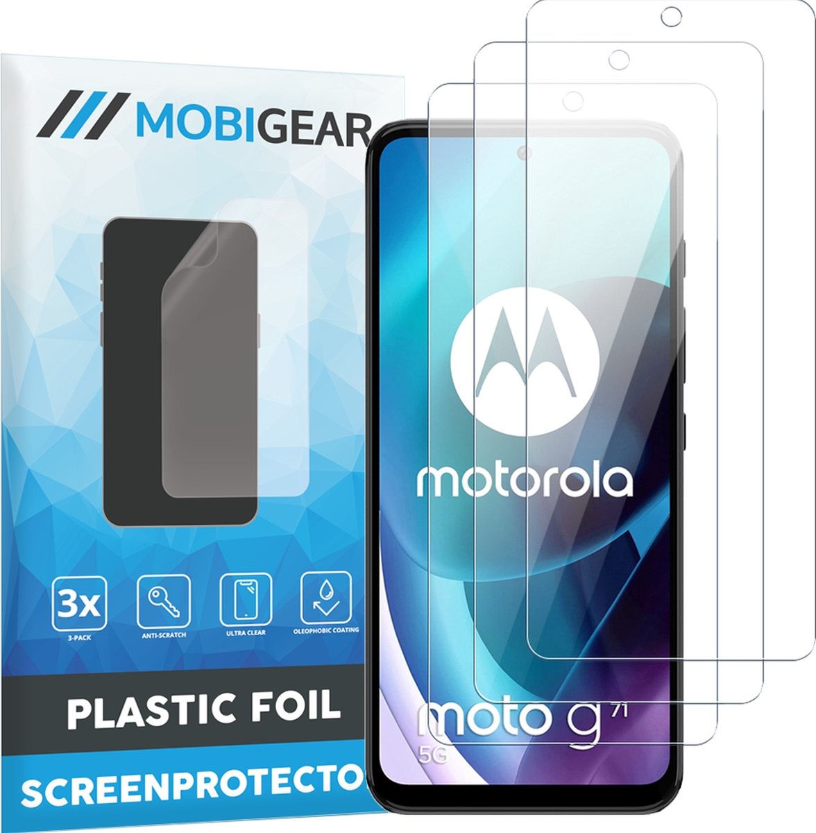 Mobigear Screenprotector geschikt voor Motorola Moto G71 5G | Mobigear Screenprotector Folie - Case Friendly (3-Pack)