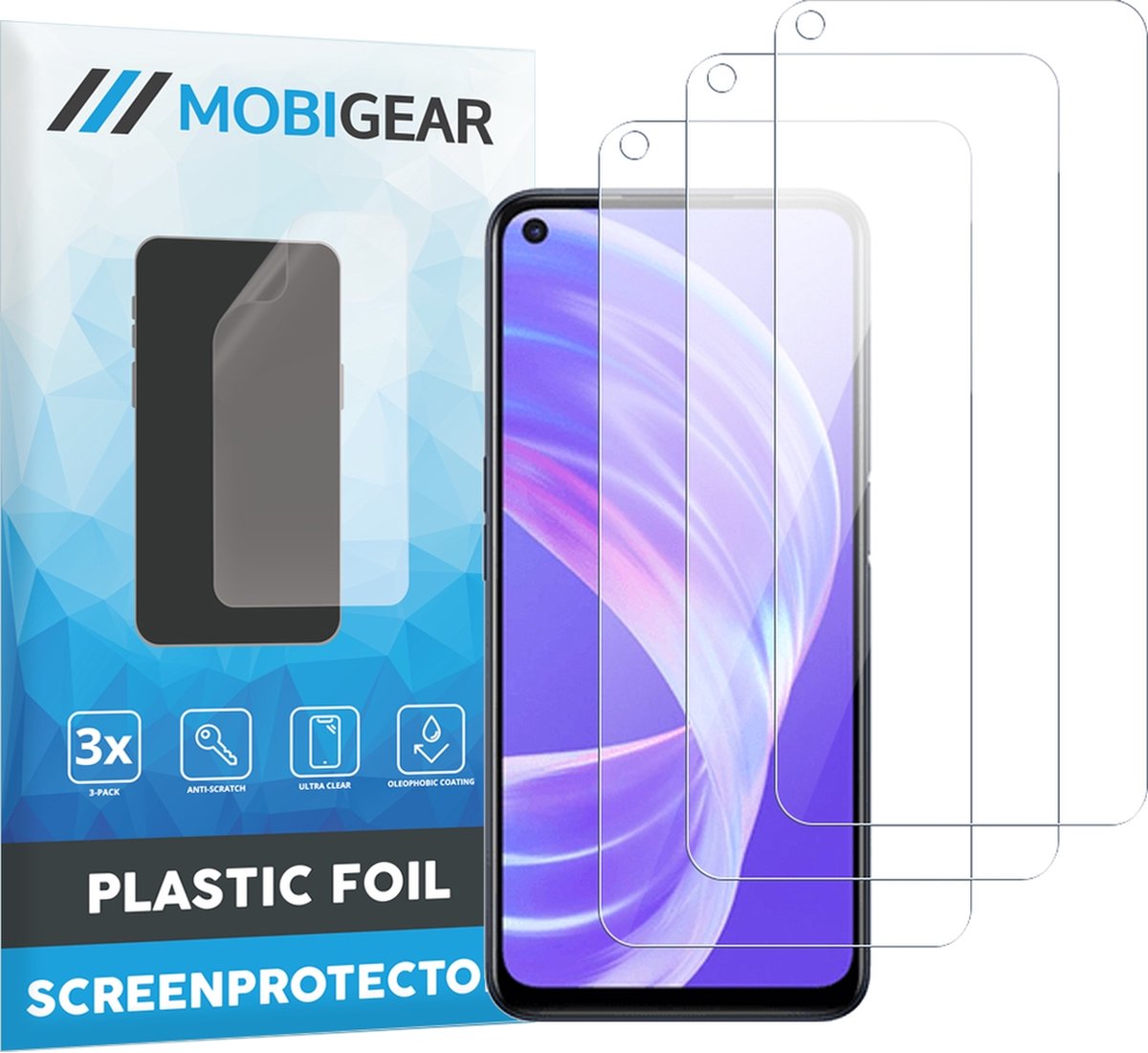 Mobigear Screenprotector geschikt voor OPPO A73 5G | Mobigear Screenprotector Folie - Case Friendly (3-Pack)