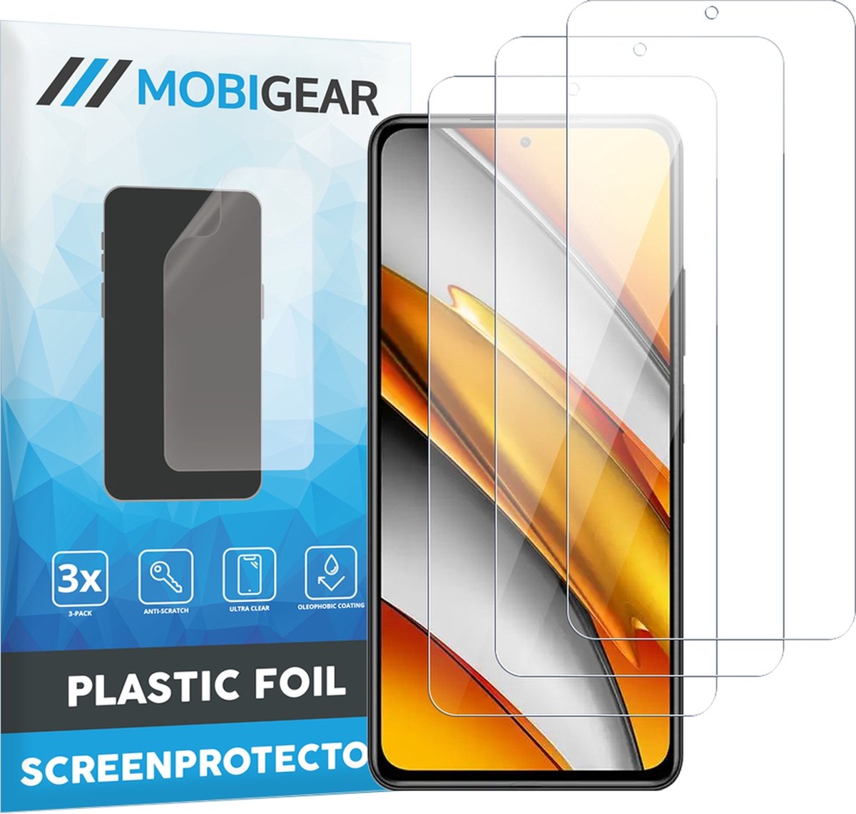 Mobigear Screenprotector geschikt voor POCO F3 | Mobigear Screenprotector Folie - Case Friendly (3-Pack)