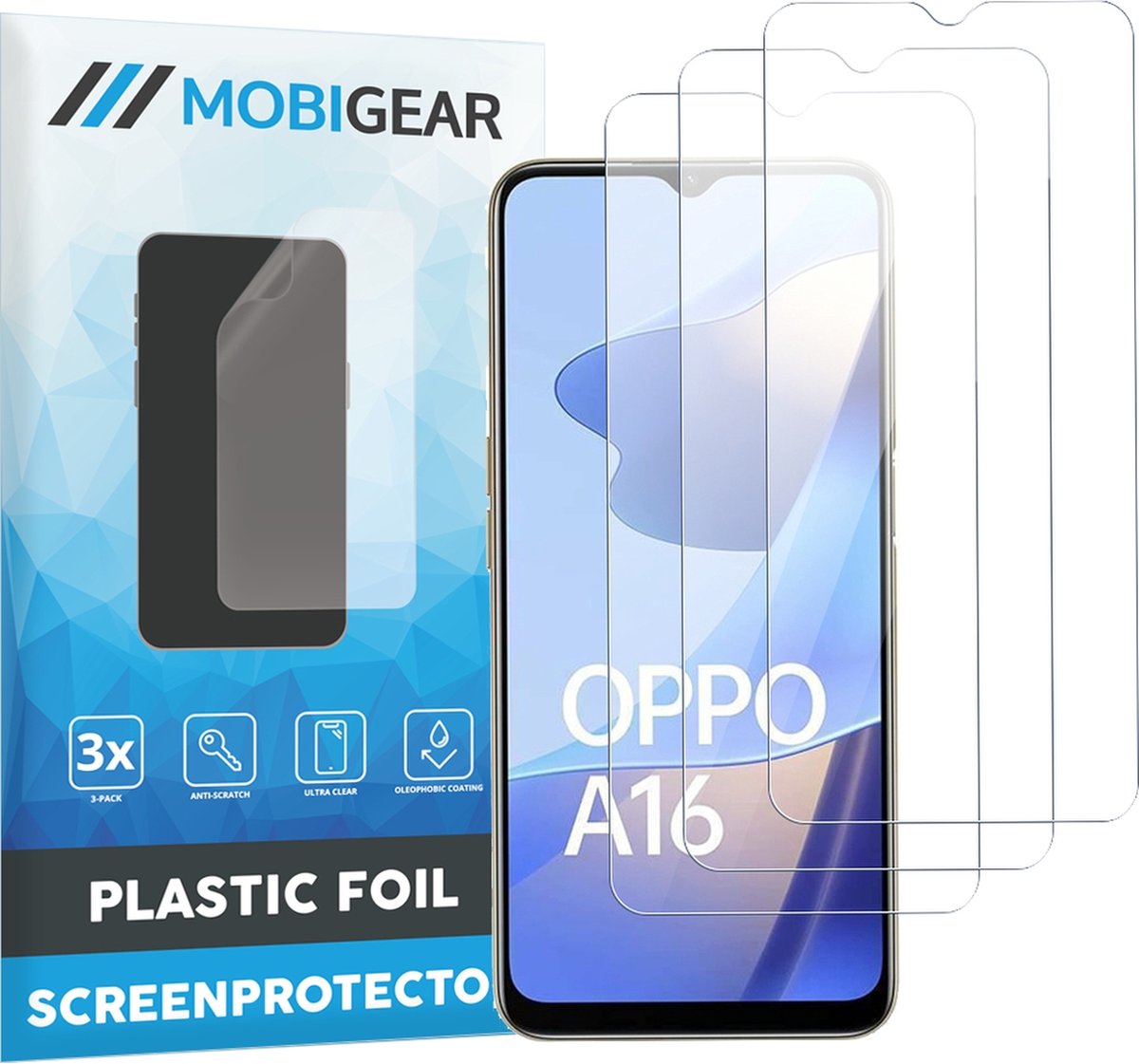 Mobigear Screenprotector geschikt voor OPPO A16 | Mobigear Screenprotector Folie - Case Friendly (3-Pack)