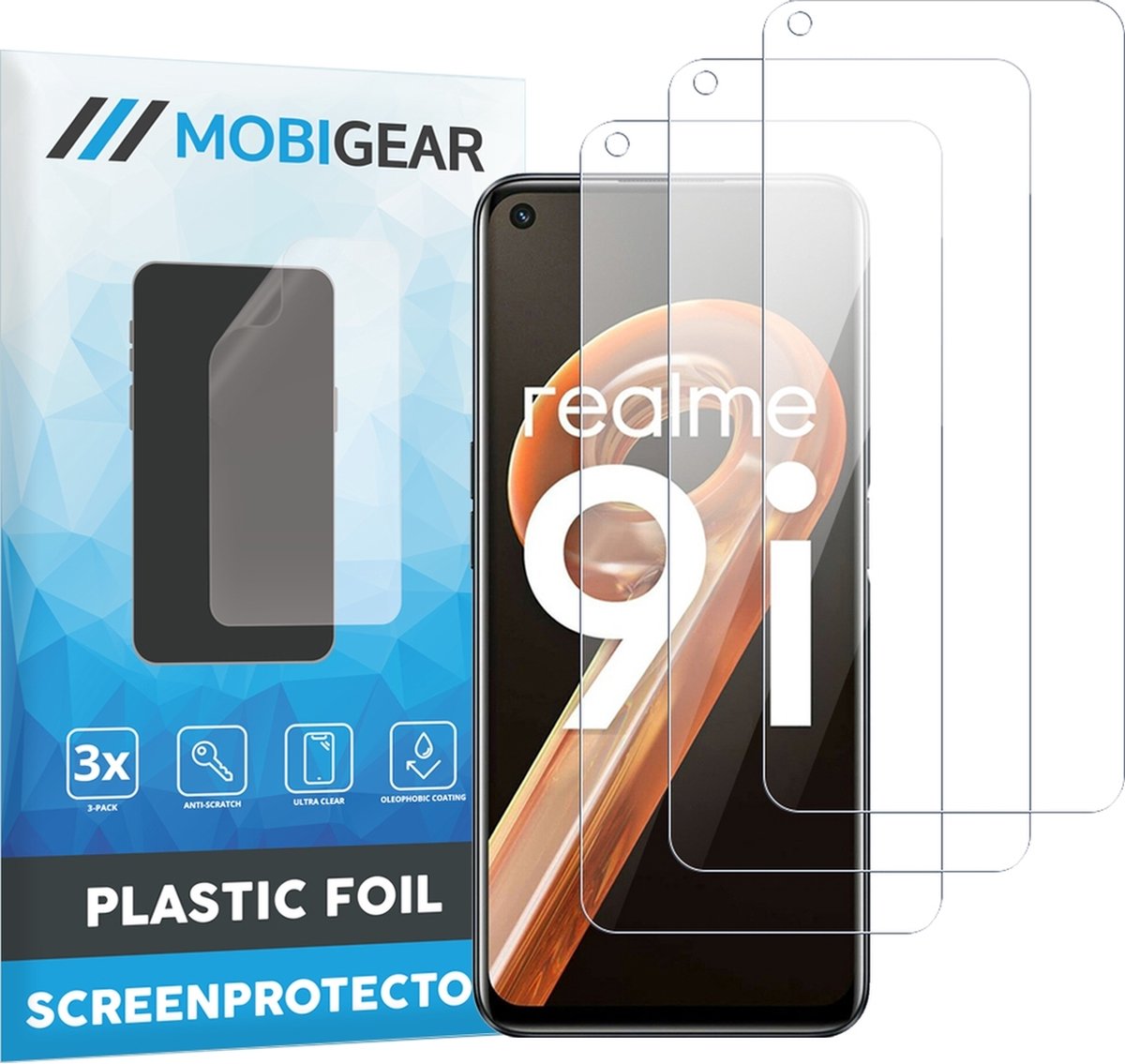 Mobigear Screenprotector geschikt voor Realme 9i | Mobigear Screenprotector Folie - Case Friendly (3-Pack)