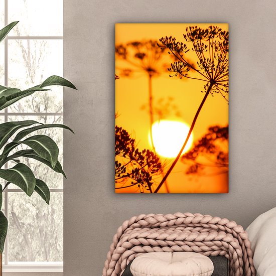 OneMillionCanvasses - Toile - Peinture - Soleil - Plantes - Oranje - Horizon - Photo sur toile - Toile - 40x60 cm - Décoration murale