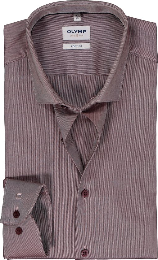 Chemise OLYMP Level 5 body fit - sergé - rouge foncé - Repassage facile - Taille de col : 38