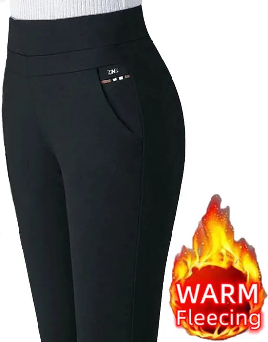 Dames Thermo Broek – Zwart met bruine fleece voering – Maat M – Winter Pencil Pants
