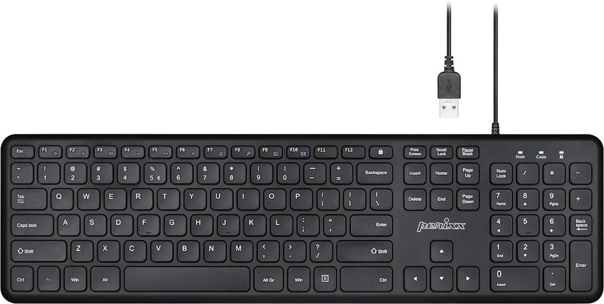 Perixx Periboard 210 USB Bedraad toetsenbord met stille toetsen - X Type Scissor toetsen - Zachte klik - QWERTY/US - Full size