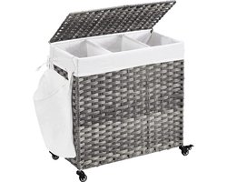 MIRA Home - wasmand met wieltjes - wasopberger - grijs - metaal/katoen - 66x33x60