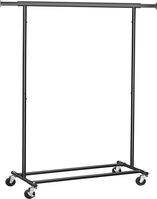 HOOBRO Kledingrek, 2 kledingstangen, garderobestaard met wielen en 2 planken, industrieel design, voor slaapkamer, hal, donkerbruin-zwart EBF22LY01