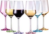 Gekleurde wijnglazenset, grote glazen van 12 oz, set van 6, unieke Italiaanse stijl korte bekers voor witte wijn, rode wijn, water, margarita glazen, gekleurde mok, cadeau (multicolored)