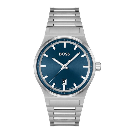BOSS HB1514076 CANDOR Heren Horloge - Mineraalglas - Staal - Zilverkleurig - 41 mm breed - Quartz - Vouw/Vlindersluiting - 5 ATM (douchen)