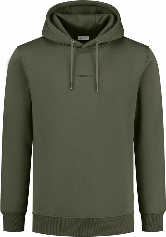 Purewhite - Heren Slim fit Sweaters Hoodie LS - Army Green - Maat XXL