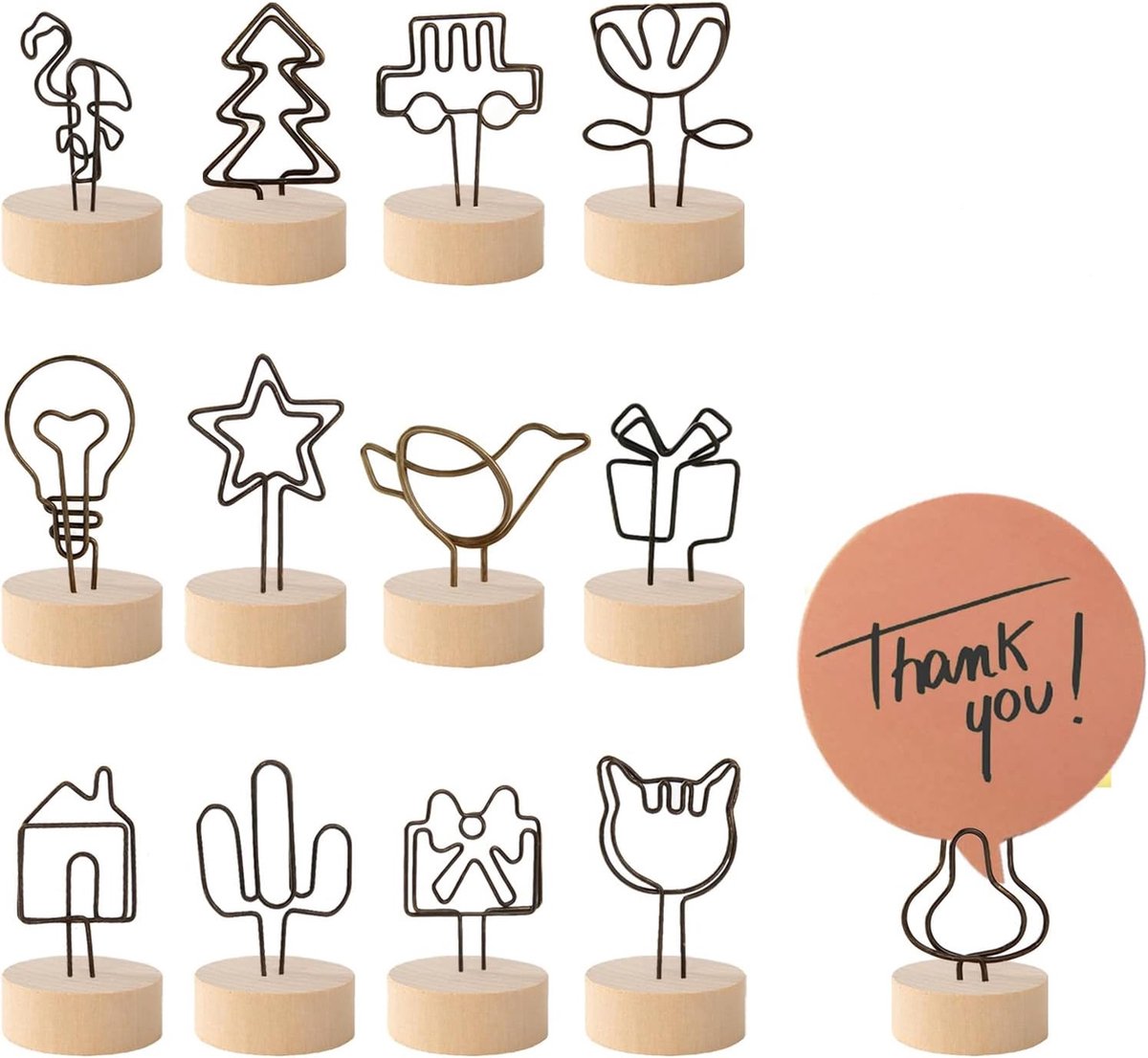 Memo Clip Houder Stand Foto Houder Pakket van 13 Houten Basis