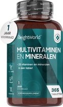 WeightWorld Multivitamines en Mineralen - 25 belangrijke vitamines en mineralen - 365 vegan tabletten voor 1 jaar