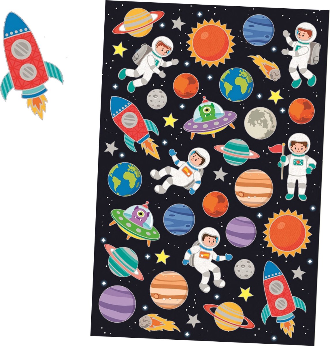 Stickervel Ruimte Stickers - Luxe Stickers met Zilveren Accenten - Knutselen Jongens - Knutselen Kind - Space - Ruimte en Astronauten