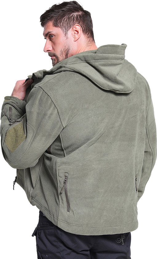 CALIYO Fleece Jas - Jassen Heren Winter - Outdoorjas met Muts - Winddicht Gevoerd - Polar Fleece Voering - Leger groen/XL