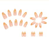 Fluorescerende oranje kunstnagels, French tip, press on, glanzend, halflang, French manicure, glimlach, bloem, transparant, nepnagels, set, 24 stuks VEBONNY SA-002
