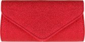 Avondtasje - Helder Rode Glitterstof Envelop - Magneetsluiting - Schouderketting - 20x11cm