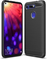 DrPhone BCR1 Hoesje - Geborsteld TPU case - Ultimate Drop Proof Siliconen Case - Carbon fiber Look - Geschikt voor Huawei Honor V20 - Zwart