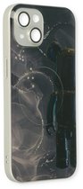 Casemania Hoesje Geschikt voor Apple iPhone 13 Zwart - Siliconen Marmer Back Cover - Geschikt voor MagSafe