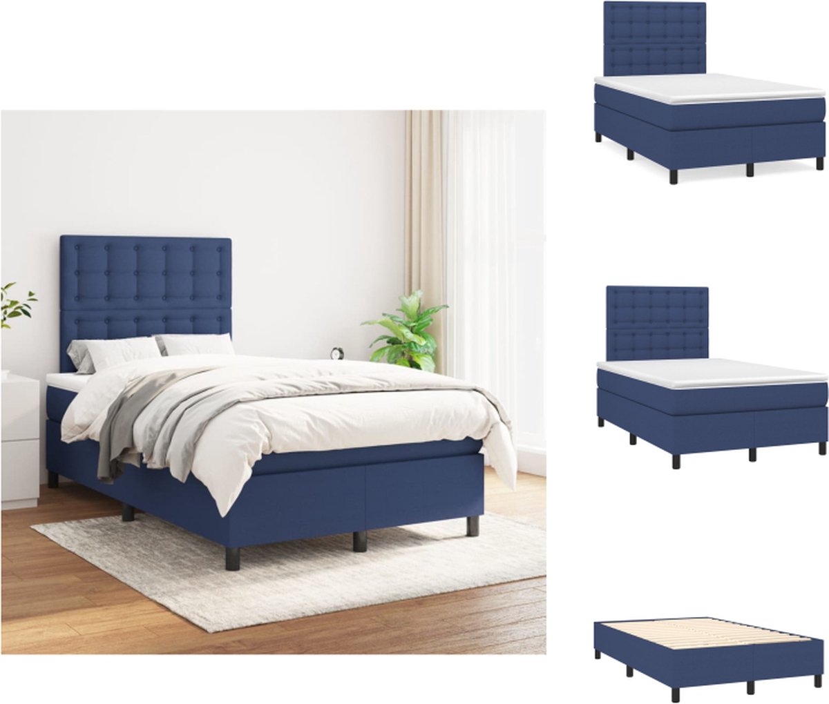 VidaXL Boxspringbed Comfort Bed 120x200 cm Blauw Pocketvering matras Middelharde ondersteuning Huidvriendelijk topmatras Bed