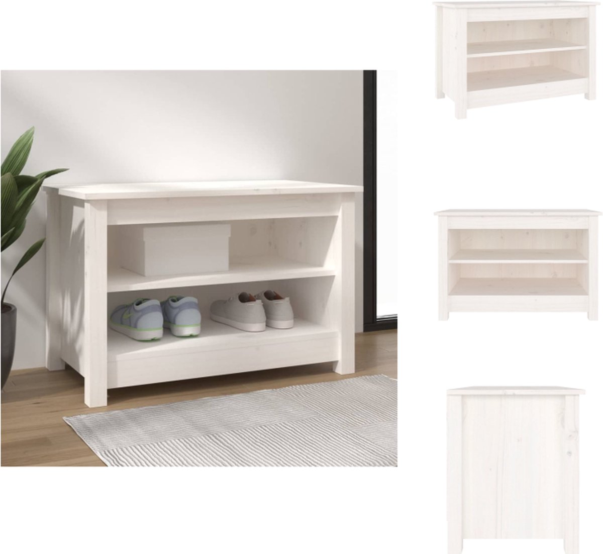 VidaXL Schoenenbank Grenenhout Wit 70 x 38 x 45.5 cm Trendy ontwerp Schoenenkast