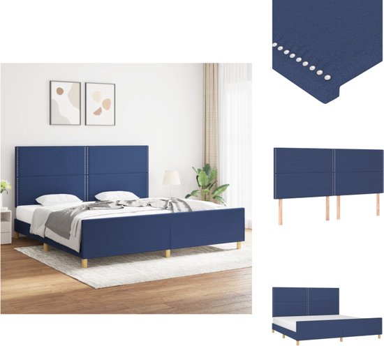 vidaXL Bedframe Stof - 203 x 206 cm - Blauw met Verstelbaar Hoofdeinde - Bed