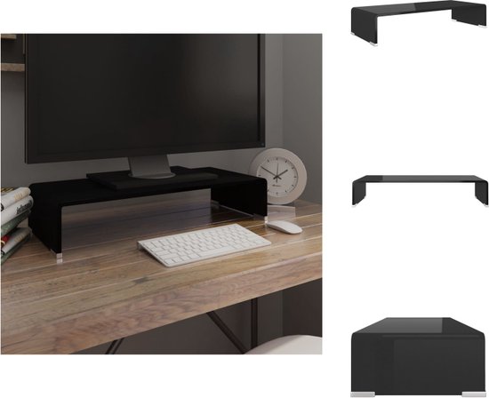 vidaXL TV-meubel Glas - Verhoger voor Monitor Laptop - Ruimte voor DVD-speler en Spelcomputer - Zwart 60x25x11cm - Kast