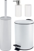 Spirella Badkamer accessoires set - WC-borstel/pedaalemmer/zeeppompje/beker - metaal/keramiek - ivoor wit - Luxe uitstraling