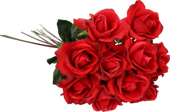 Top Art Kunstbloemen boeket roos Caroline - 10x - rood - 70 cm - zijde - decoratie bloemen