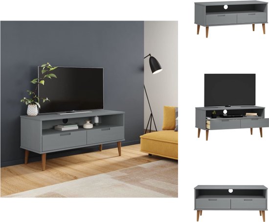 vidaXL MOLDE TV-kast - 106 x 40 x 49 cm - Grijs - Massief grenenhout met uv-vernis en bewerkt hout - Kast