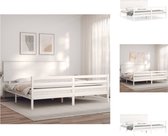 vidaXL Bed Massief Grenenhout - Bedframe - 205.5 x 205.5 cm - Wit - Bed