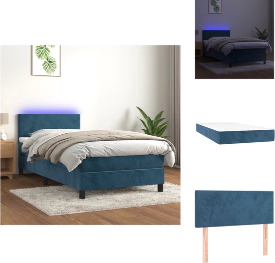 vidaXL Boxspring Donkerblauw - 203 x 100 cm - LED - Fluweel - Pocketvering - Bed