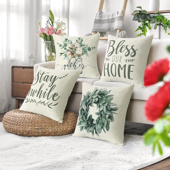 Bigqin Decoratieve kussenslopen met kattenpatroon, 4-pack schattige
