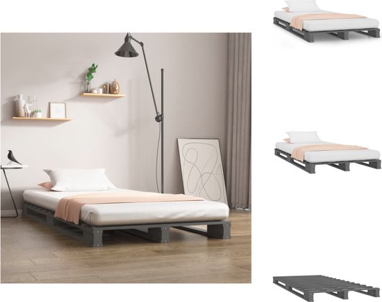 vidaXL Houten Palletbed - Grijs - 190 x 75 cm - Massief grenenhout - Bed