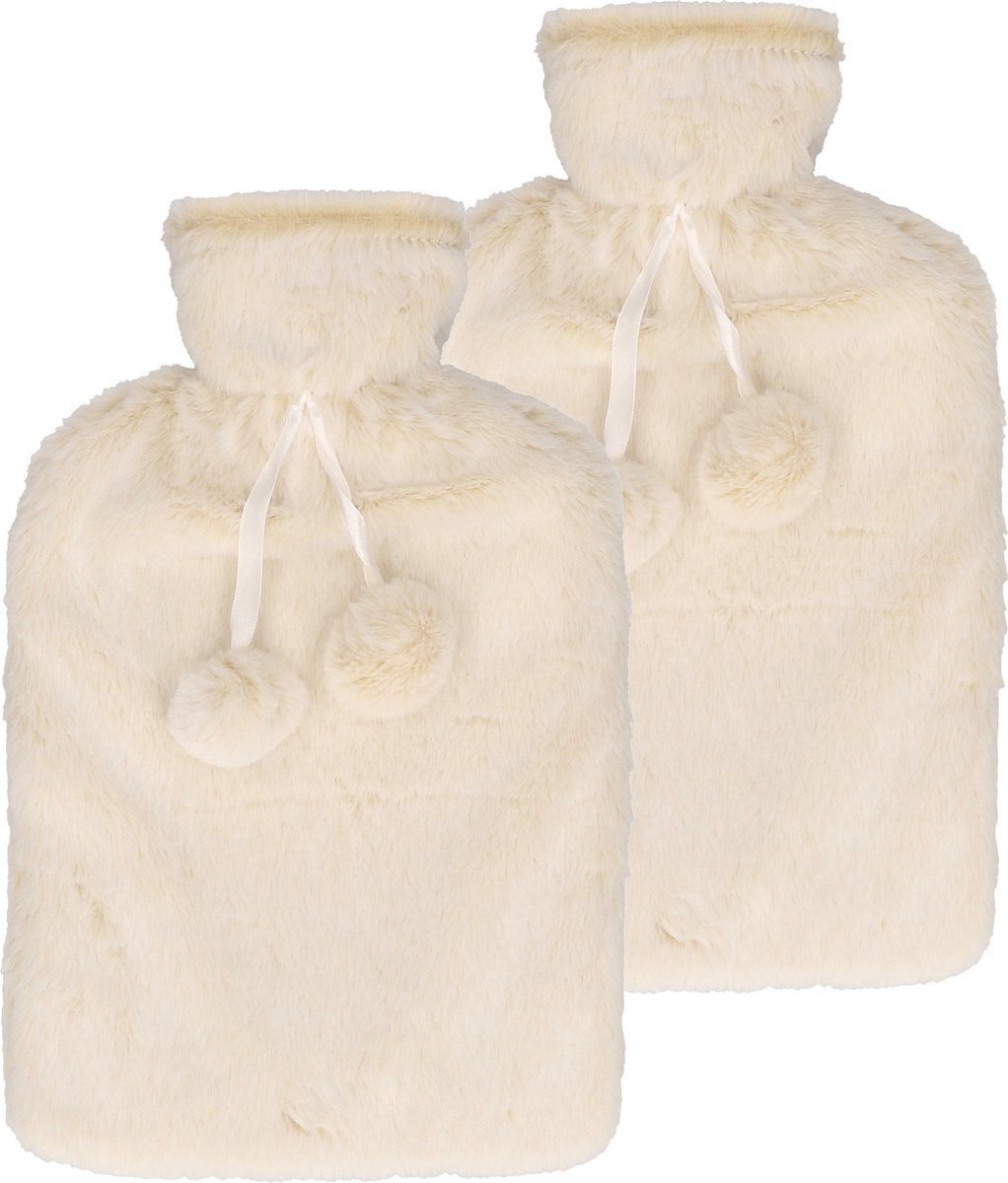Goedkoopste DID Warmwaterkruik - 2x - met zachte pluche hoes - creme wit - 2L - kruik