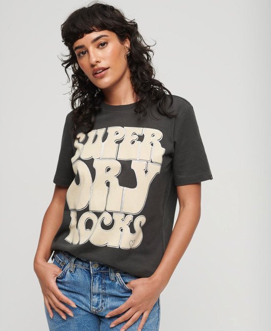 Superdry 70´s Retro Rock Logo Korte Mouwen Ronde Nek T-shirt Zwart S Vrouw
