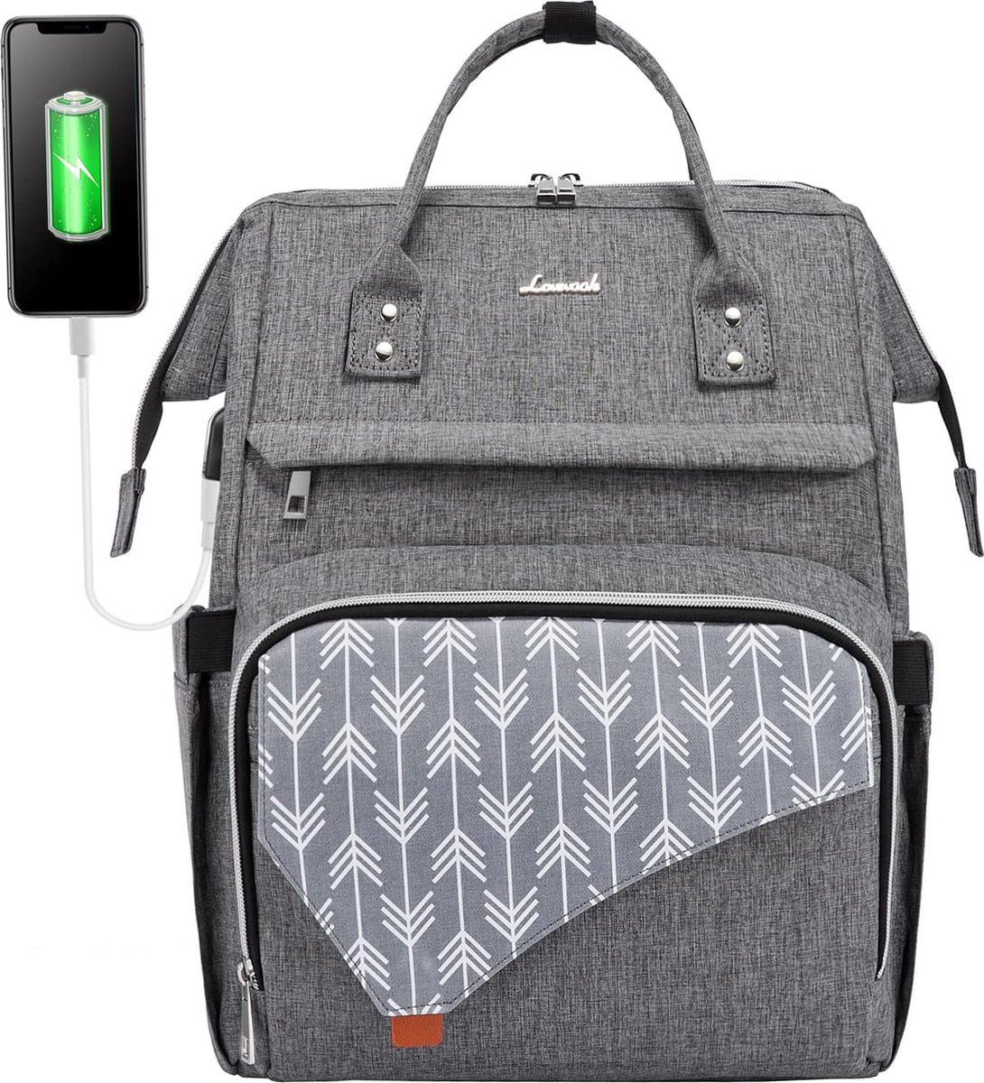 Laptoprugzak 17 inch voor dames - Grijs met print - USB-oplaadpoort - Anti-diefstaltas - Waterdicht - Werk, school, reizen