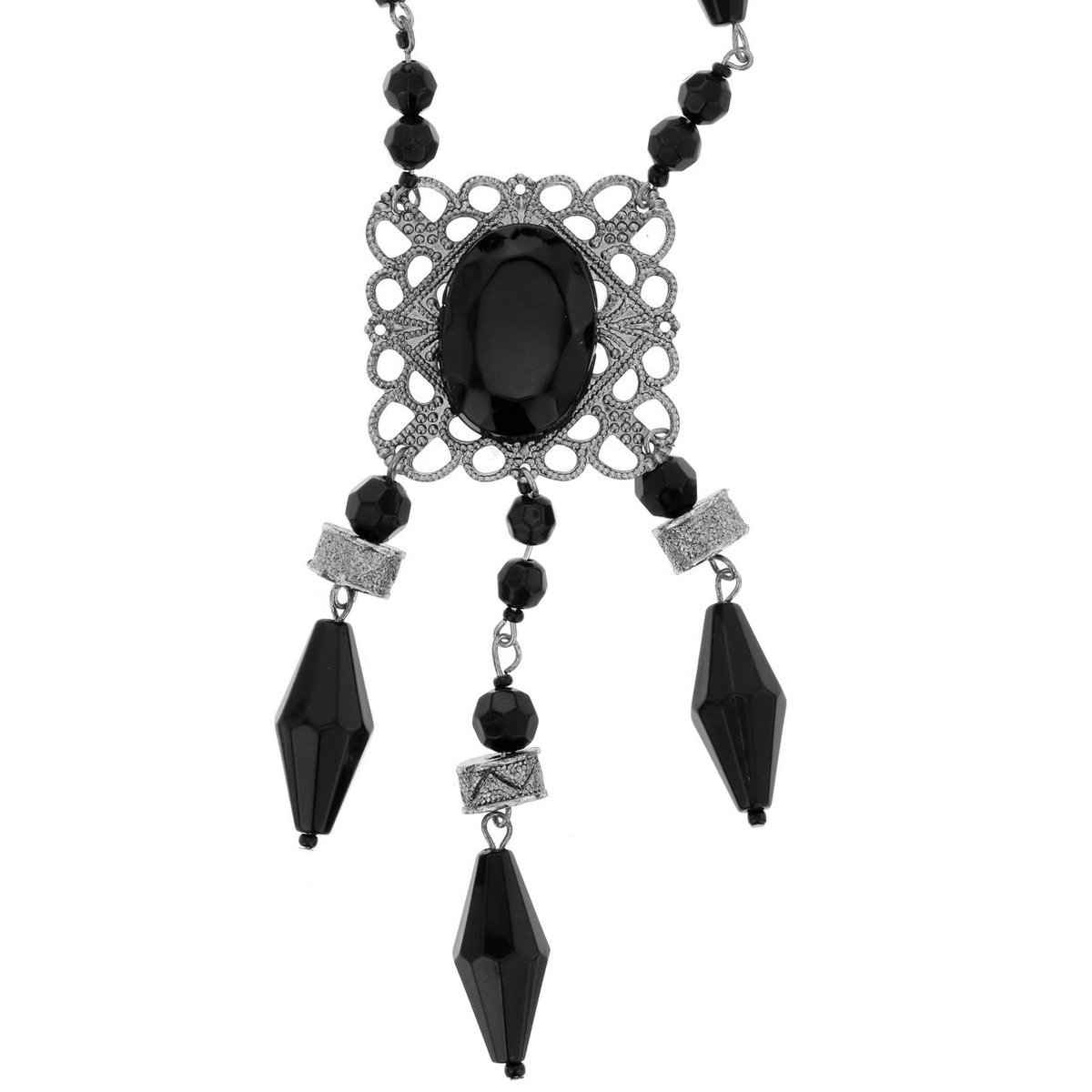 Behave - ketting antiek zilverkleur zwart - gothic avondstijl
