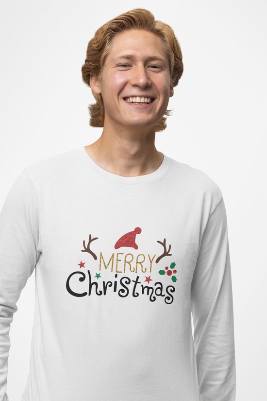 Heren T-shirt / Kerstkleding / Christmas Familie bijpassende glitter outfits | Wit | Maat S