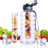 2L Sportfles, Waterfles met thee- of fruitinfusie, Herbruikbare fles van 2 liter gemaakt van BPA-vrij Tritan met motiverende tijdsaanduiding voor gymnastiek, kamperen, kantoor.