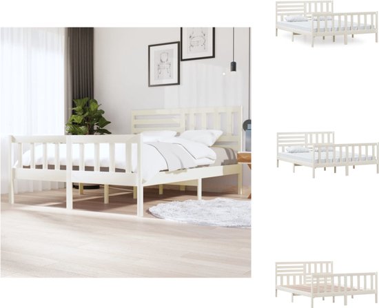 vidaXL Bedframe - Grenenhout - 160 x 200 cm - Wit - Bed